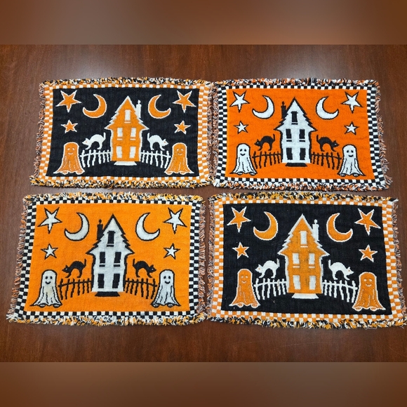 Other - Vintage 80s Halloween Woven Reversible‎ Placemats - Black and Orange